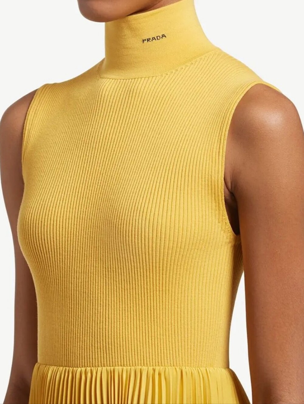 PRADA Ribbed-Knit Pleated Short Dress YELLOW SZ 38 $2130 Italy - Picture 2 of 7